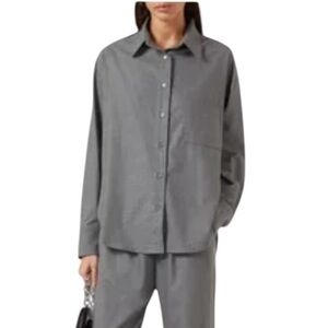 NWOT Enza Costa oversized gray button down shirt.  Size 0 / XS.